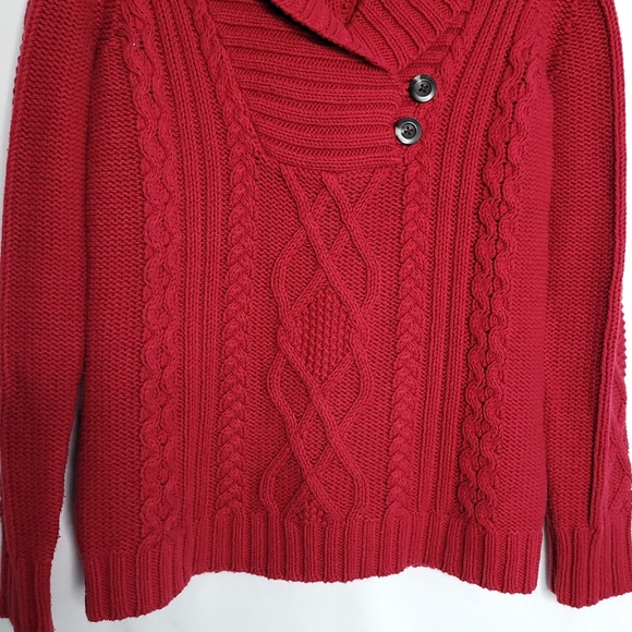 EDDIE BAUER Shawl Collar Chunky Cable Knit Sweater Women's SMALL - Picture 7 of 12